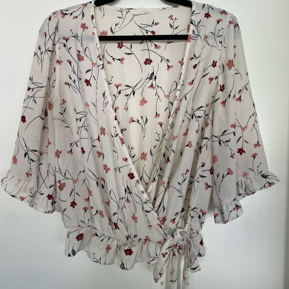 Sienna Sky Floral Wrap Blouse - Cream and Red